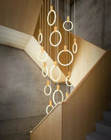 ChandeliersDecor.com-Staircase Chandelier-Aluminium Black Rings Long pendant lamp