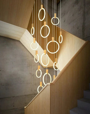 ChandeliersDecor.com-Staircase Chandelier-Aluminium Black Rings Long pendant lamp