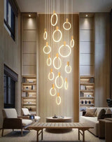 ChandeliersDecor.com-Staircase Chandelier-Aluminium Black Rings Long pendant lamp