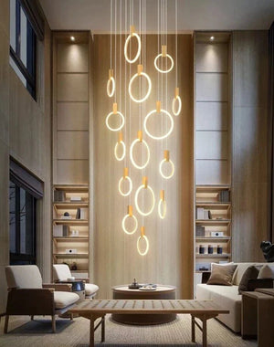 ChandeliersDecor.com-Staircase Chandelier-Aluminium Black Rings Long pendant lamp