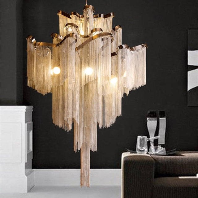 ChandeliersDecor.com-Chandeliers-Aluminium Fringed Chandelier: Elegant and Timeless Design