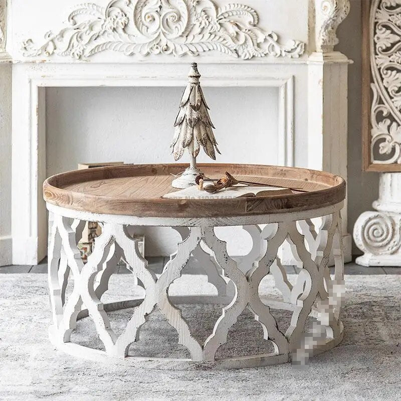 ChandeliersDecor.com-Coffee Tables-American Retro Solid Oak Wood Coffee Table Set