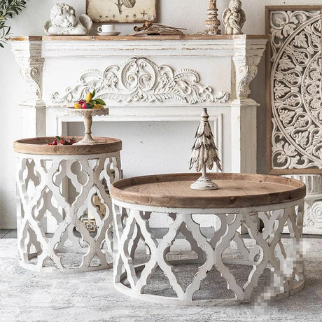 ChandeliersDecor.com-Coffee Tables-American Retro Solid Oak Wood Coffee Table Set