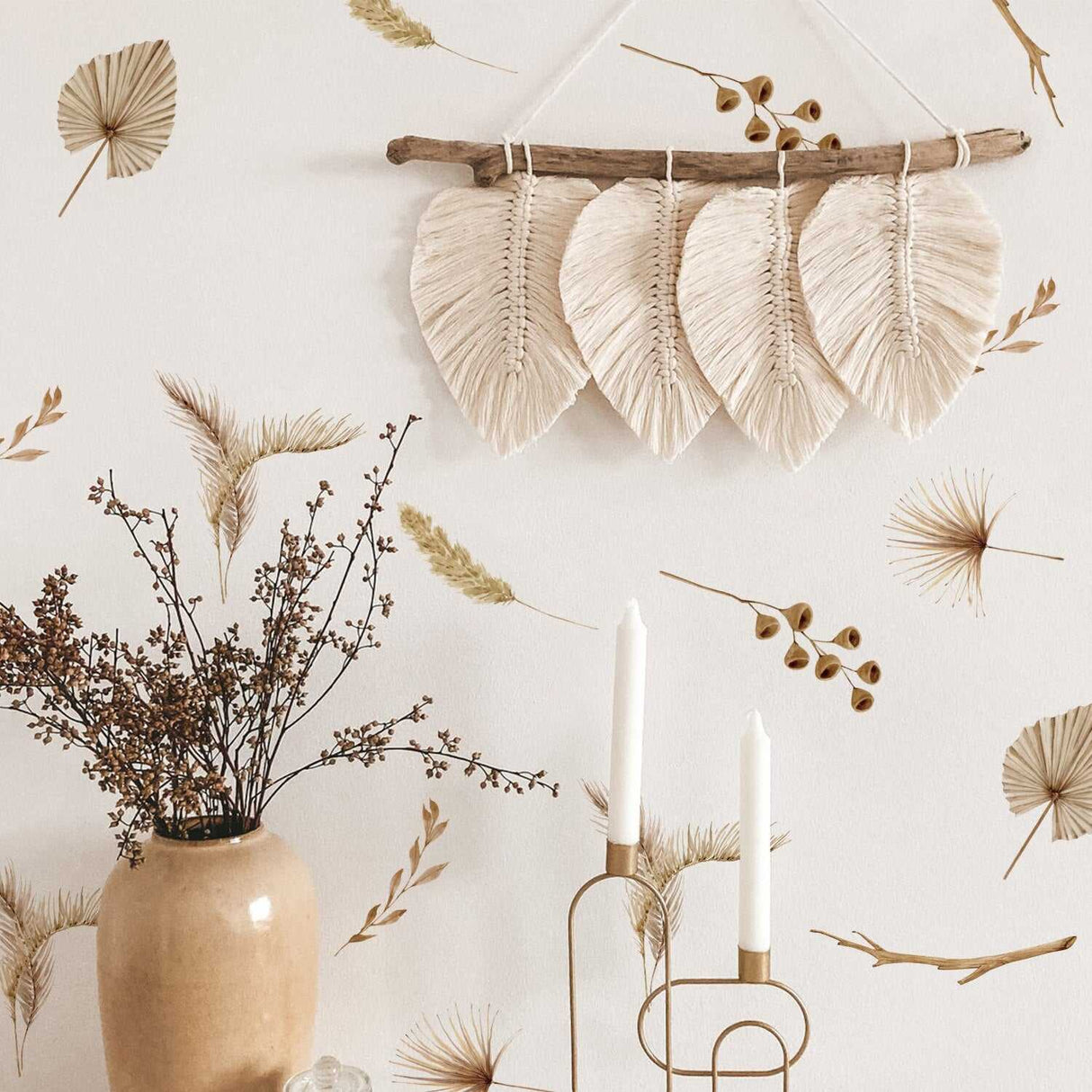 ChandeliersDecor.com-Kids Nursery Bohemian Wall Decals-Animals Boho Dry Floral Wall Stickers - Perfect Decor