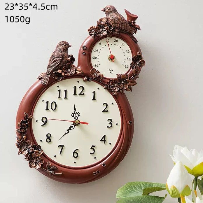 ChandeliersDecor.com-Wall Clocks-Antique Decor Wall Clock with Thermometer for Temperature