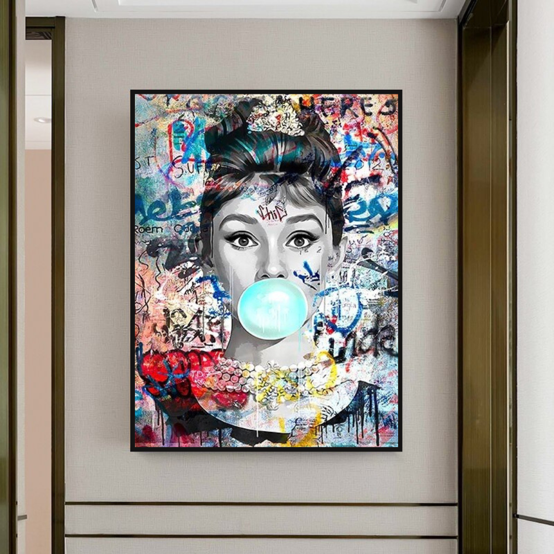 ChandeliersDecor.com-Audrey Hepburn Wall Art-Audrey Hepburn Chewing Gum Art - Unique Expression