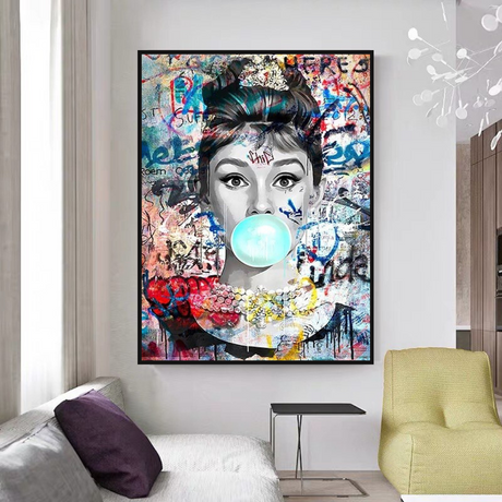 ChandeliersDecor.com-Audrey Hepburn Wall Art-Audrey Hepburn Chewing Gum Art - Unique Expression