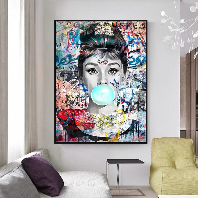 ChandeliersDecor.com-Audrey Hepburn Wall Art-Audrey Hepburn Chewing Gum Art - Unique Expression