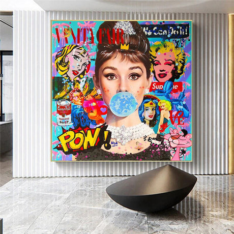 ChandeliersDecor.com-Audrey Hepburn Wall Art-Audrey Hepburn Chewing Gum Canvas Poster