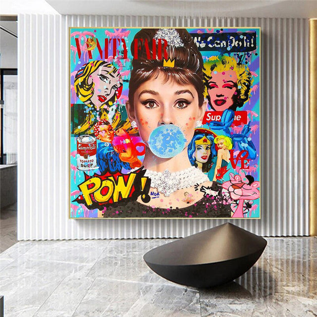 ChandeliersDecor.com-Audrey Hepburn Wall Art-Audrey Hepburn Chewing Gum Canvas Poster