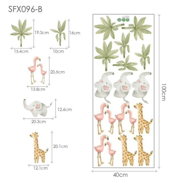 ChandeliersDecor.com-Home Decor Decals-Baby Animals Flamingo Elephant Giraffe Green Leaf Nursery Wall Stickers