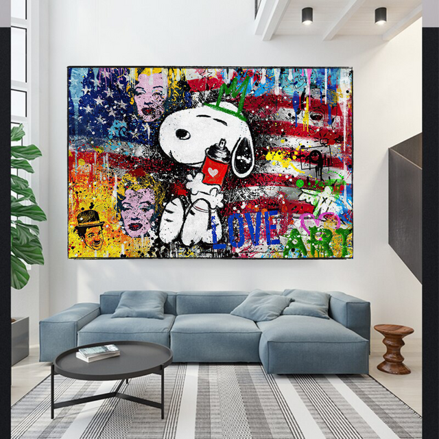 ChandeliersDecor.com-Banksy Wall Poster-Banksy American: Snoopy Love Canvas Wall Art