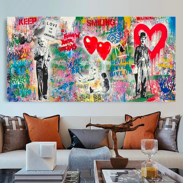 ChandeliersDecor.com-Banksy Wall Poster-Banksy Art Love Is All We Need Hearts Canvas Wall Art