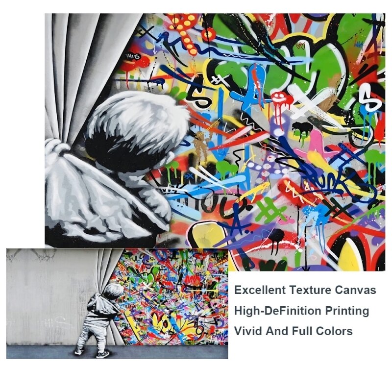 ChandeliersDecor.com-Banksy Wall Poster-Banksy Boy Behind The Curtain Canvas Wall Art