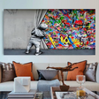 ChandeliersDecor.com-Banksy Wall Poster-Banksy Boy pulling curtain Canvas Wall Art