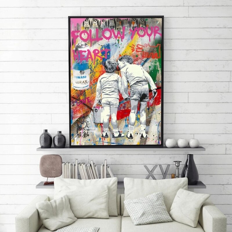 ChandeliersDecor.com-Banksy Wall Poster-Banksy Canvas Art - Follow Your Heart Graffiti Poster