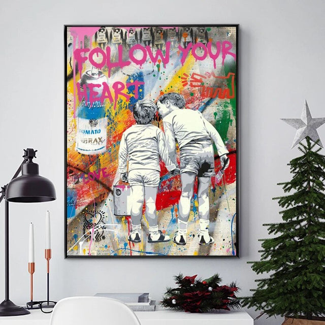 ChandeliersDecor.com-Banksy Wall Poster-Banksy Canvas Art - Follow Your Heart Graffiti Poster