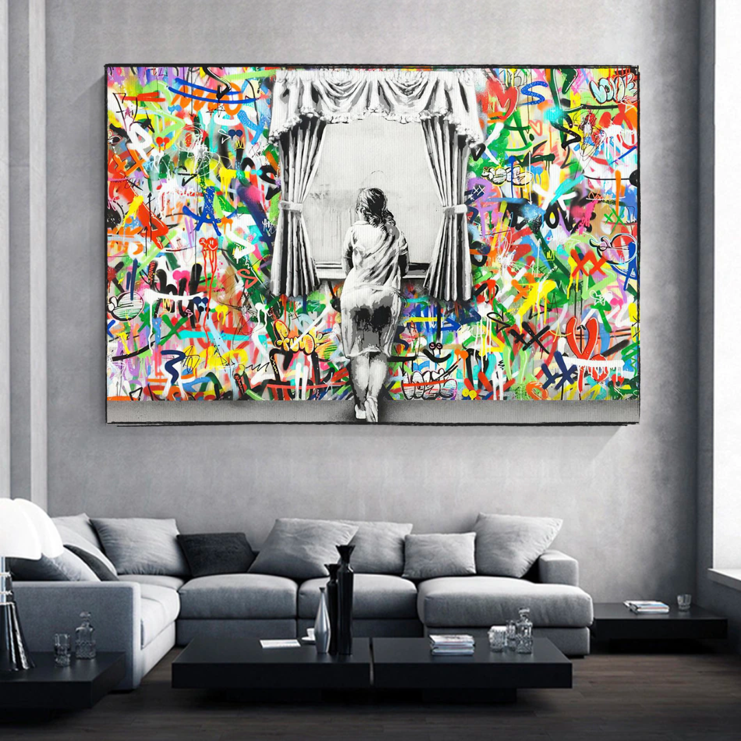 ChandeliersDecor.com-Banksy Wall Poster-Banksy Freedom Curtains Lady Canvas Wall Art