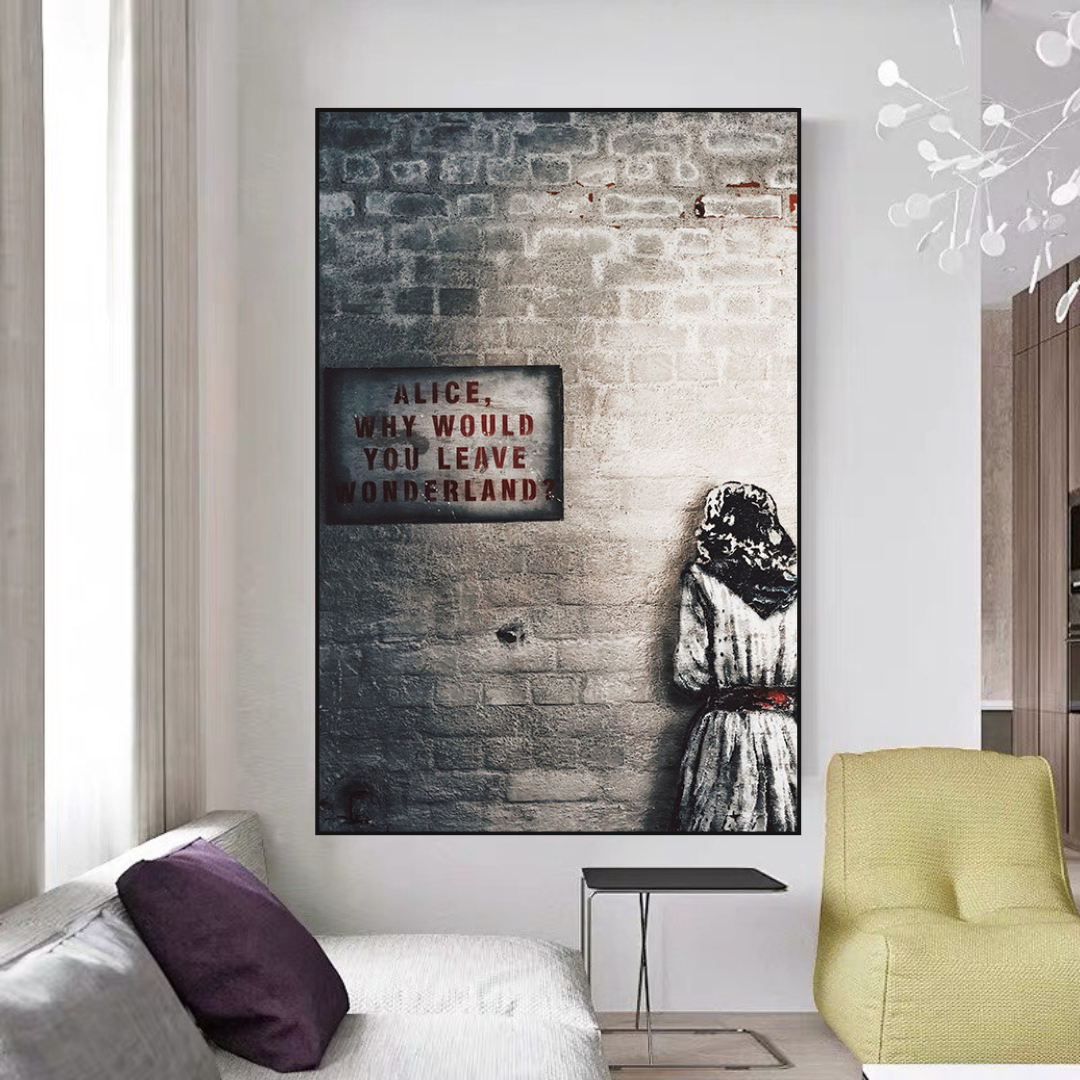 ChandeliersDecor.com-Banksy Wall Poster-Banksy Graffiti Alice and Wonderland Canvas Wall Art
