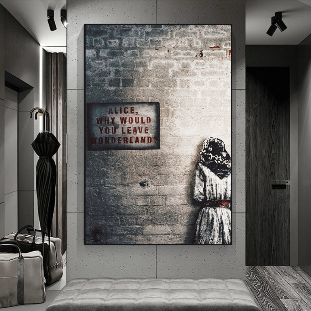 ChandeliersDecor.com-Banksy Wall Poster-Banksy Graffiti Alice and Wonderland Canvas Wall Art