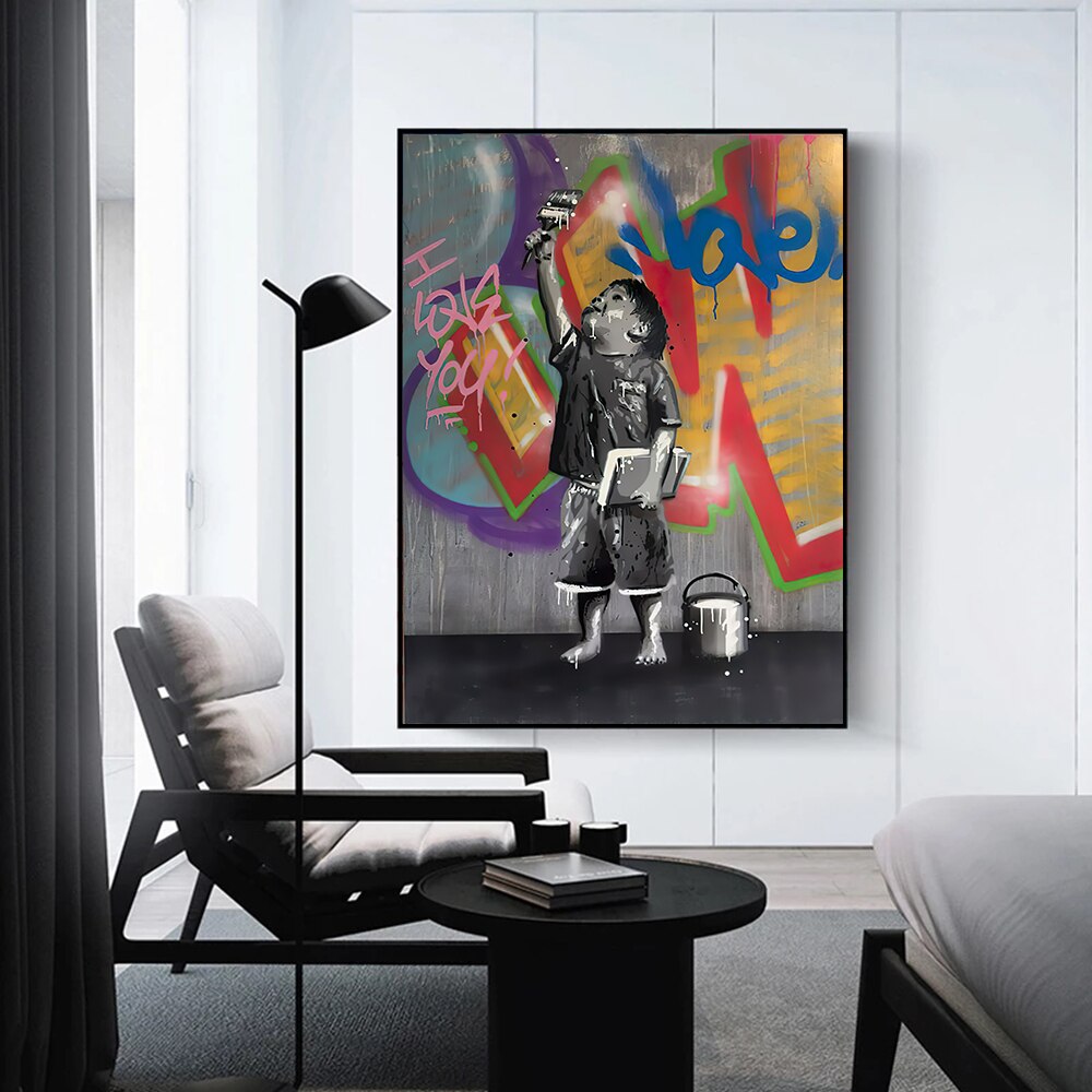 ChandeliersDecor.com-Banksy Wall Poster-Banksy Graffiti Art Love Boy and Girl Canvas Wall Art
