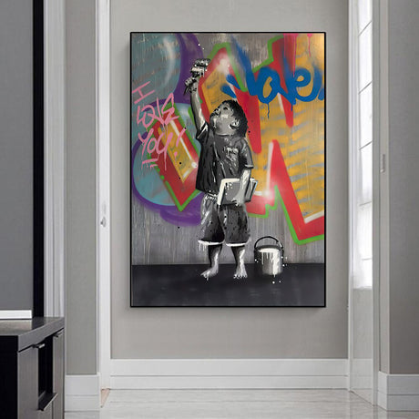 ChandeliersDecor.com-Banksy Wall Poster-Banksy Graffiti Art Love Boy and Girl Canvas Wall Art