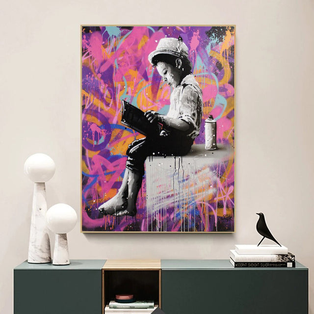 ChandeliersDecor.com-Banksy Wall Poster-Banksy Graffiti Art Love Boy and Girl Canvas Wall Art