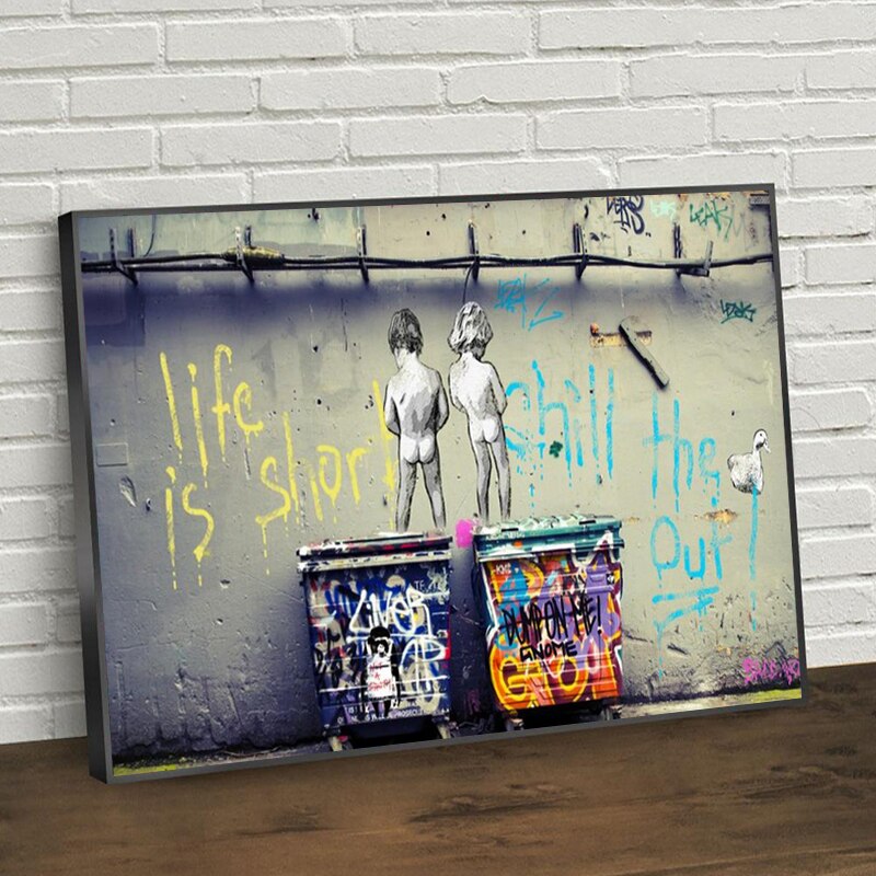 ChandeliersDecor.com-Banksy Wall Poster-Banksy Life Is Short Canvas Wall Art Print - Minimalist Street Art Home Decor