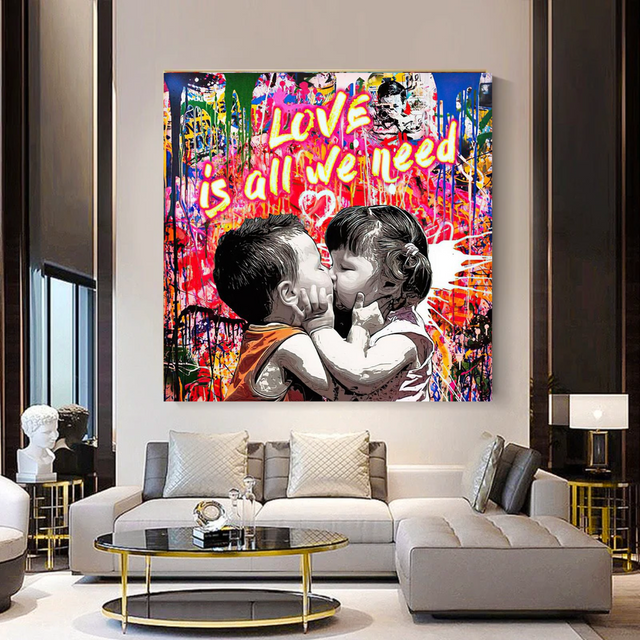 ChandeliersDecor.com-Banksy Wall Poster-Banksy Love is all we need Graffiti Canvas Wall Art
