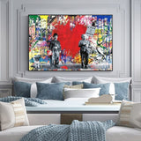 ChandeliersDecor.com-Banksy Wall Poster-Banksy Love is the Answer Wall Art - Charlie and Einstein - Modern Canvas Print