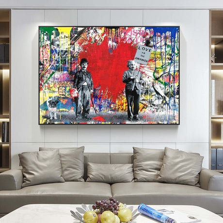 ChandeliersDecor.com-Banksy Wall Poster-Banksy Love is the Answer Wall Art - Charlie and Einstein - Modern Canvas Print