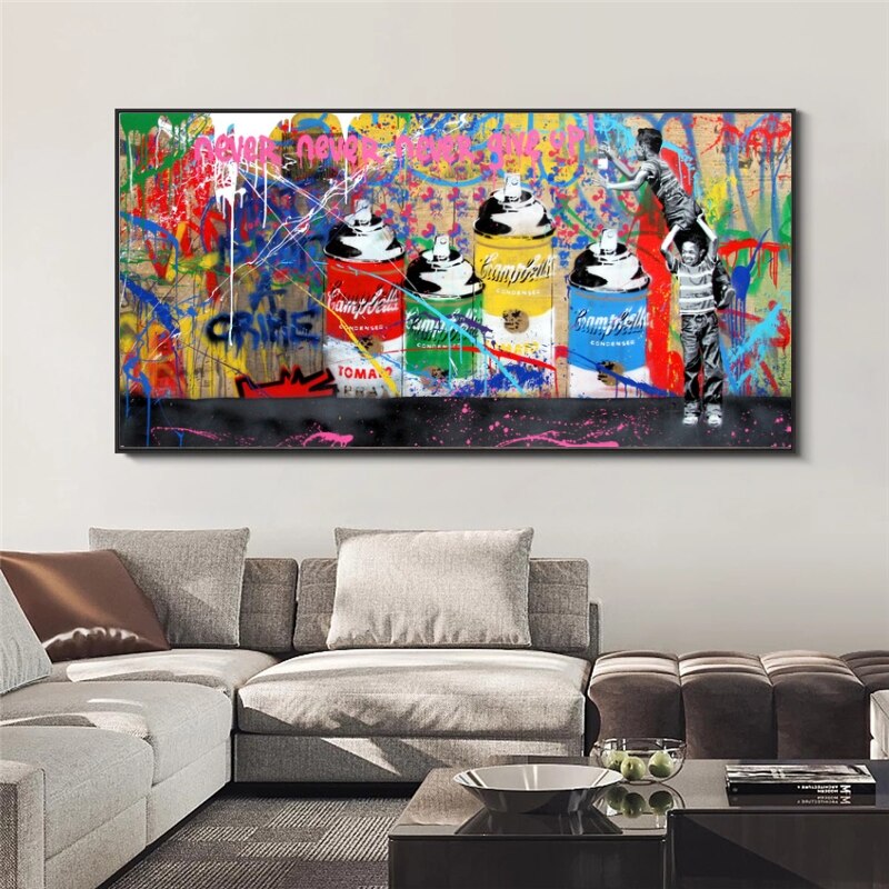 ChandeliersDecor.com-Banksy Wall Poster-Banksy Never Give Up Canvas Graffiti Prints for Modern Home Decor
