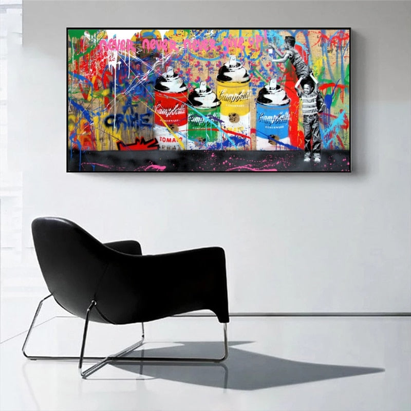 ChandeliersDecor.com-Banksy Wall Poster-Banksy Never Give Up Canvas Graffiti Prints for Modern Home Decor
