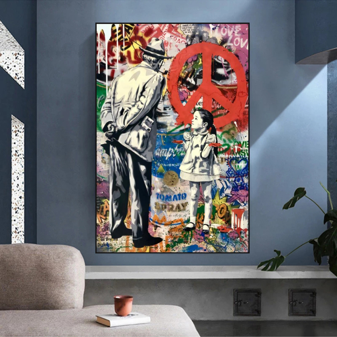 ChandeliersDecor.com-Banksy Wall Poster-Banksy Peace: Inspirational Street Art Canvas Wall Decor
