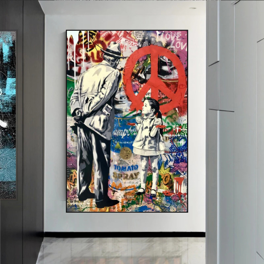 ChandeliersDecor.com-Banksy Wall Poster-Banksy Peace: Inspirational Street Art Canvas Wall Decor