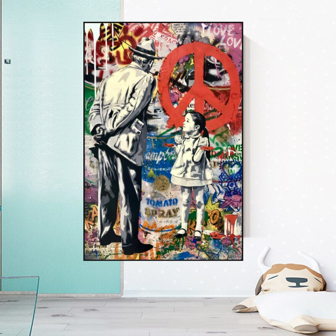 ChandeliersDecor.com-Banksy Wall Poster-Banksy Peace: Inspirational Street Art Canvas Wall Decor