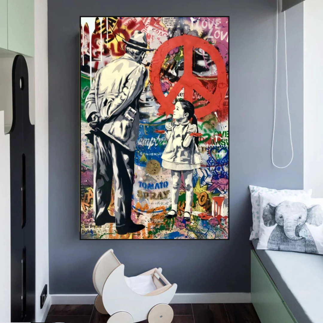 ChandeliersDecor.com-Banksy Wall Poster-Banksy Peace: Inspirational Street Art Canvas Wall Decor