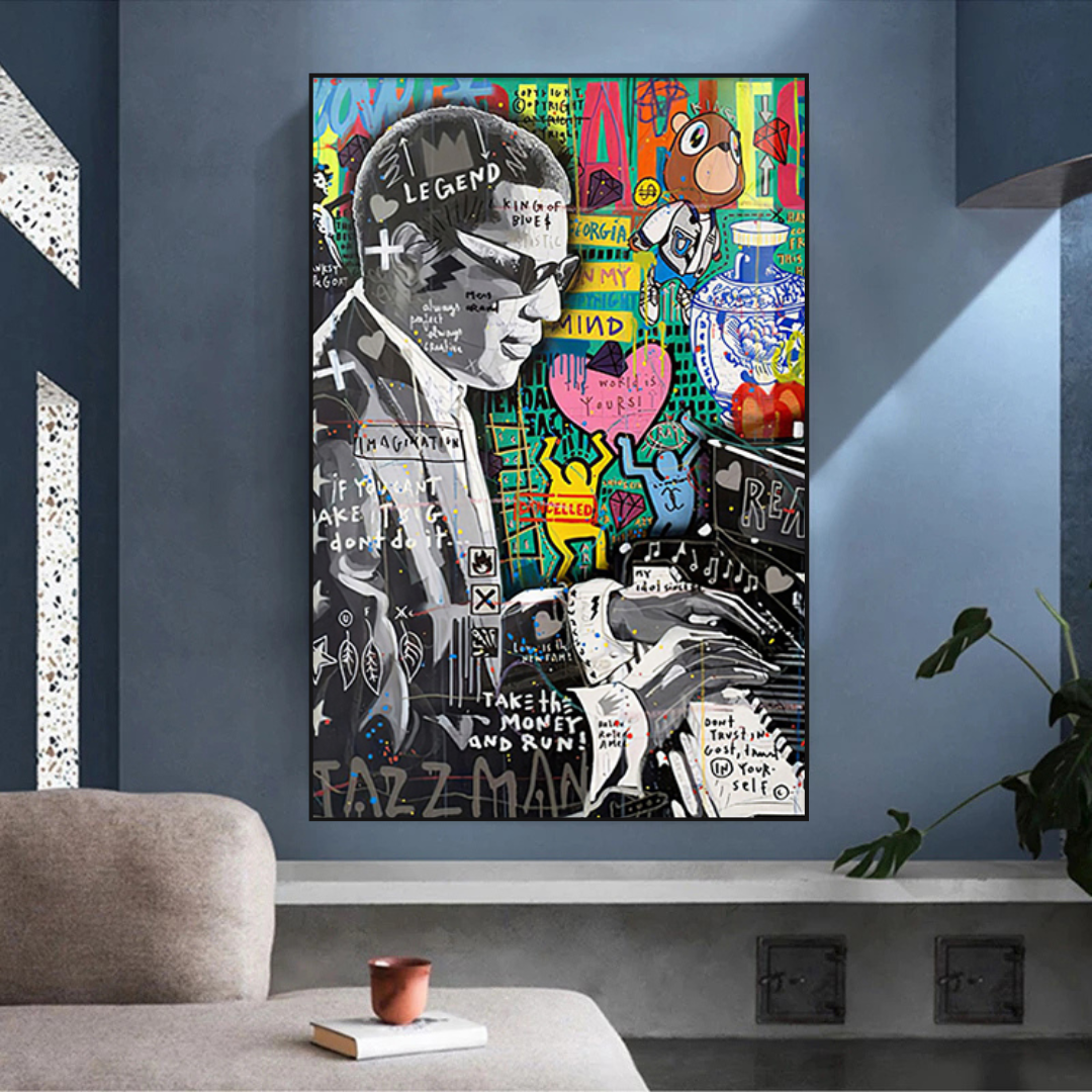 ChandeliersDecor.com-Banksy Wall Poster-Banksy Ray Charles Robinson American Singer Canvas Wall Art