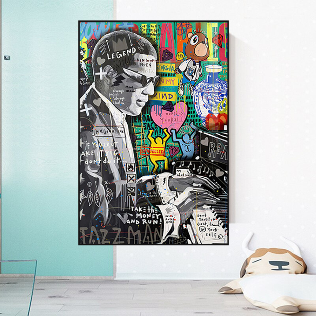 ChandeliersDecor.com-Banksy Wall Poster-Banksy Ray Charles Robinson American Singer Canvas Wall Art