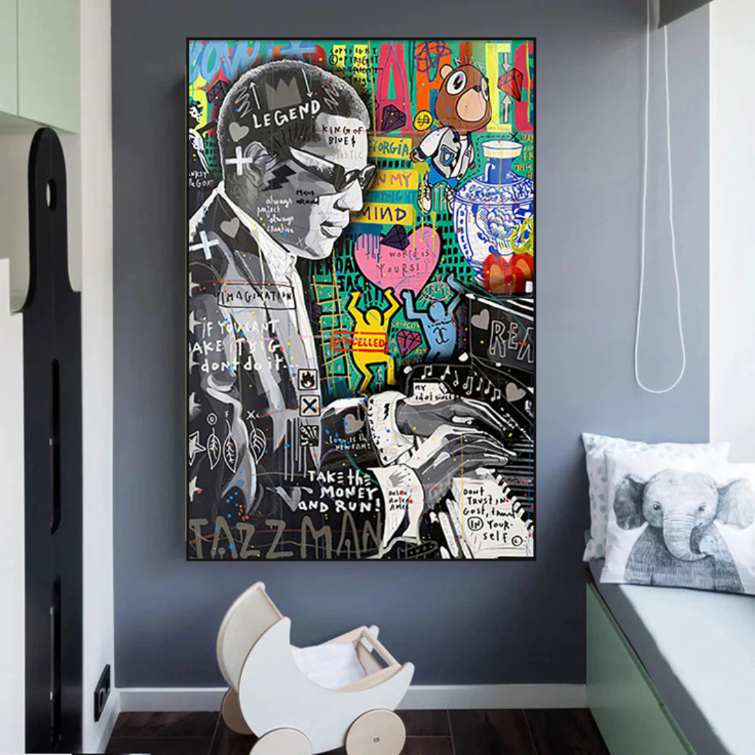 ChandeliersDecor.com-Banksy Wall Poster-Banksy Ray Charles Robinson American Singer Canvas Wall Art