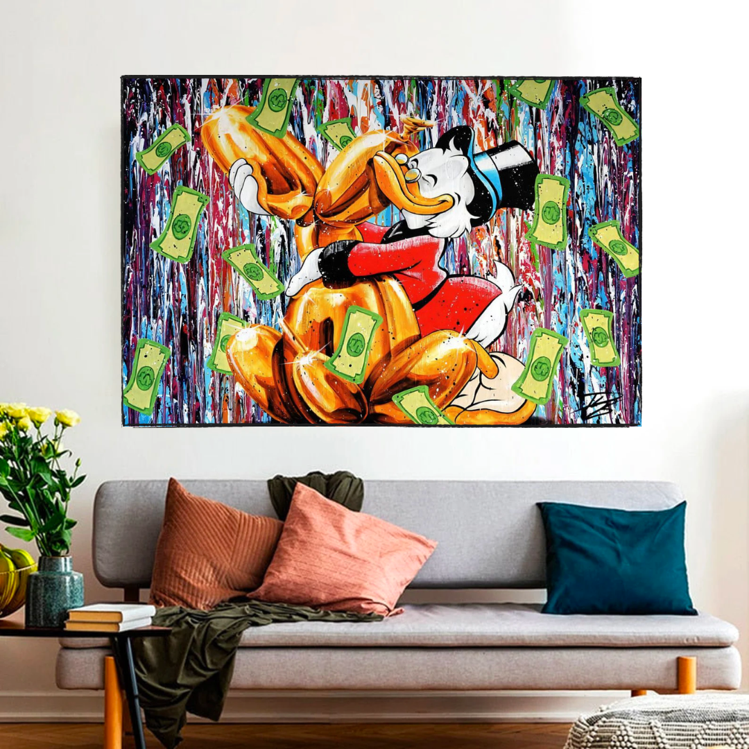 ChandeliersDecor.com-Scrooge McDuck Wall Art-Banksy Scrooge McDuck and Dog Canvas Wall Art