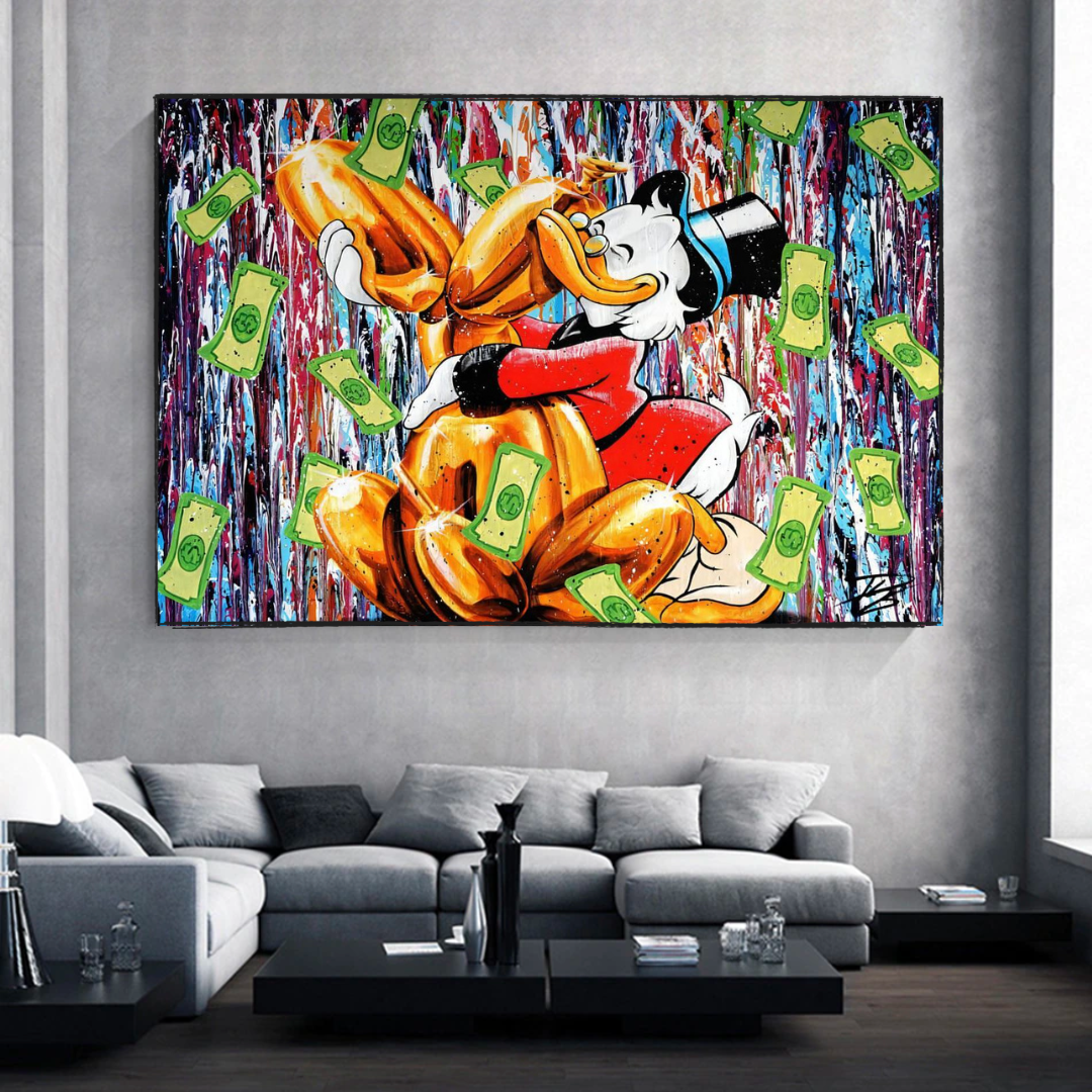 ChandeliersDecor.com-Scrooge McDuck Wall Art-Banksy Scrooge McDuck and Dog Canvas Wall Art