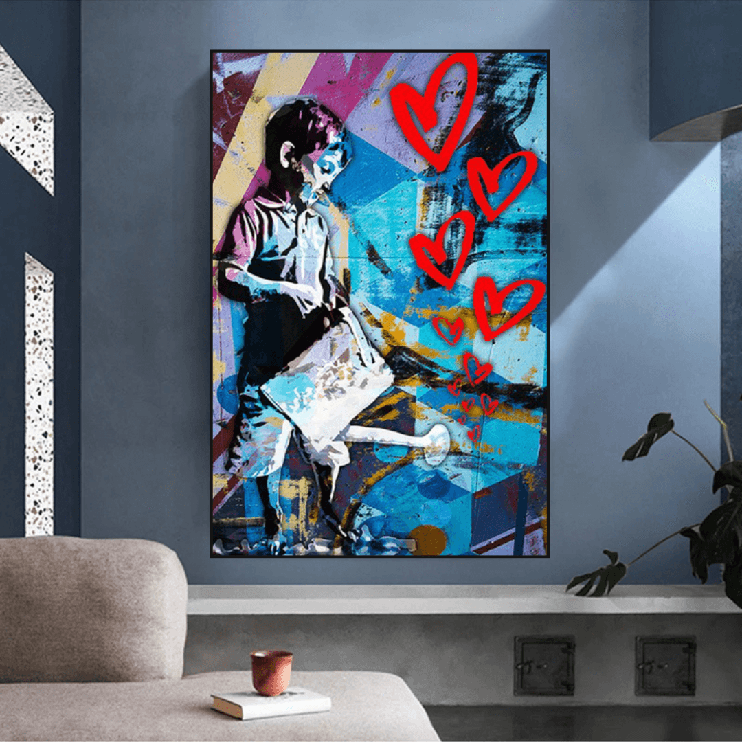 ChandeliersDecor.com-Banksy Wall Poster-Banksy Steet Art Boy Planting Love Canvas Wall Art