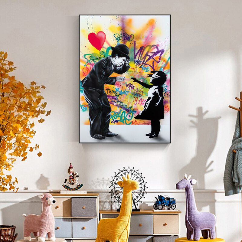 ChandeliersDecor.com-Banksy Wall Poster-Banksy Street Graffiti Art Love Heart Girl Canvas Wall Art