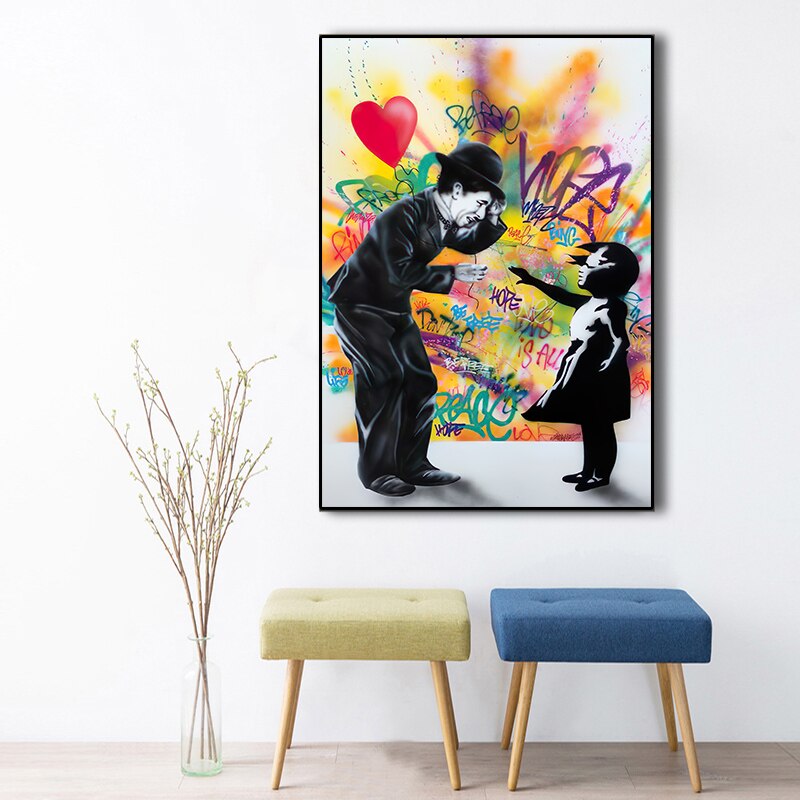 ChandeliersDecor.com-Banksy Wall Poster-Banksy Street Graffiti Art Love Heart Girl Canvas Wall Art