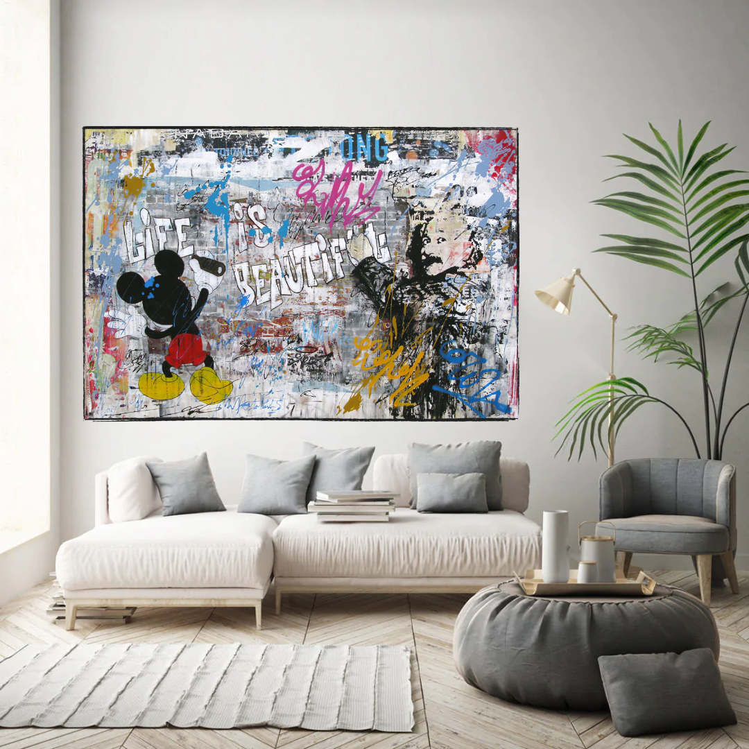 ChandeliersDecor.com-Banksy Wall Poster-Banksy's Life is Beautiful Mickey Canvas Wall Art