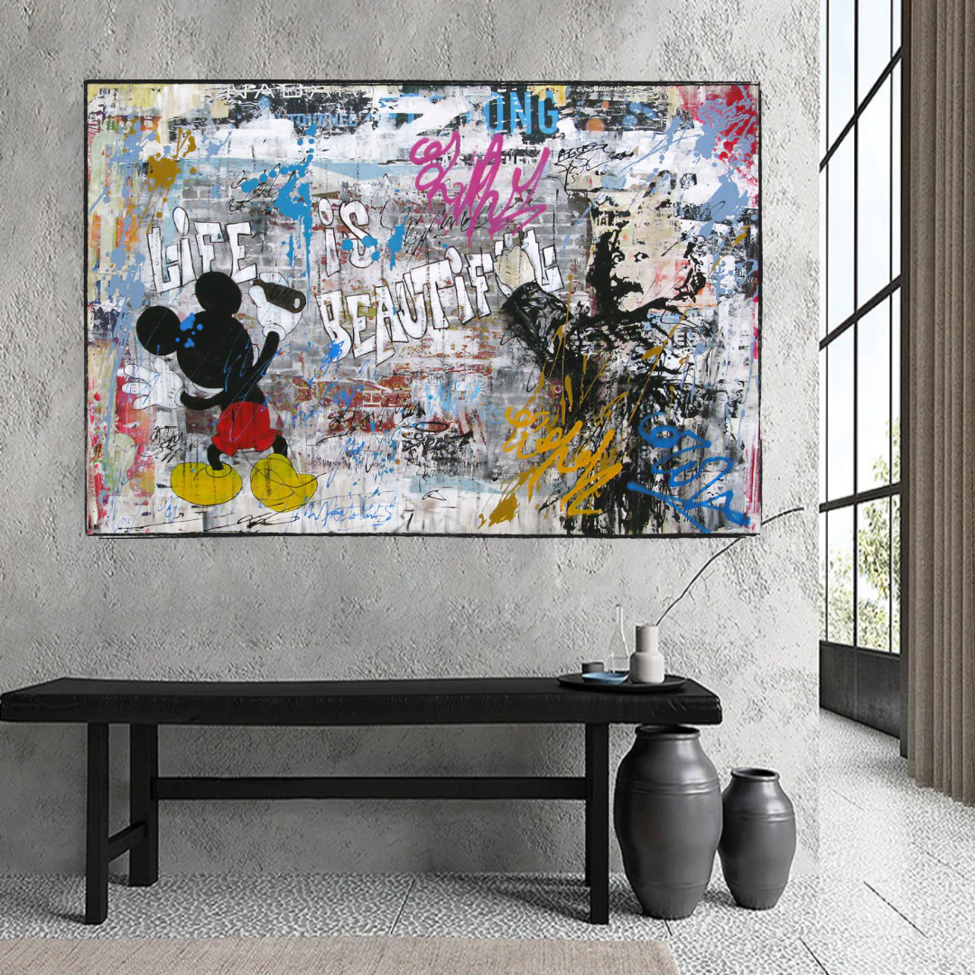 ChandeliersDecor.com-Banksy Wall Poster-Banksy's Life is Beautiful Mickey Canvas Wall Art