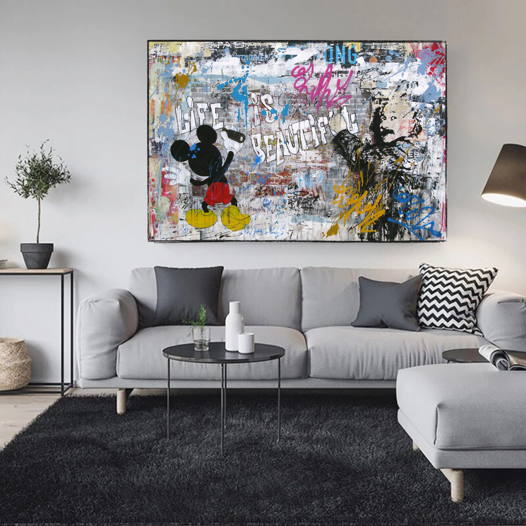 ChandeliersDecor.com-Banksy Wall Poster-Banksy's Life is Beautiful Mickey Canvas Wall Art