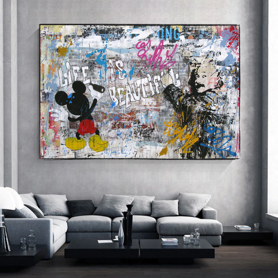 ChandeliersDecor.com-Banksy Wall Poster-Banksy's Life is Beautiful Mickey Canvas Wall Art
