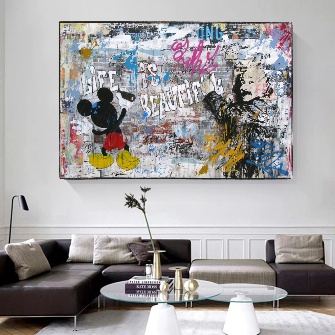 ChandeliersDecor.com-Banksy Wall Poster-Banksy's Life is Beautiful Mickey Canvas Wall Art